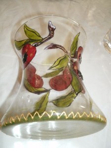 Vase en verre peint à la main fleuri