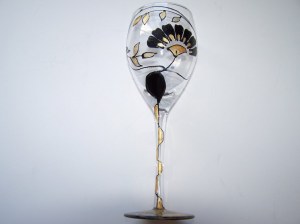 Verre à pied de 23cm de haut flute (lot de 6 verres), peint à la main modèle original "Nature des mères" . 