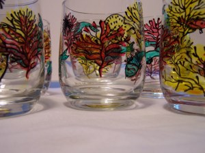 Verre à apéritif de 8cm de haut peint à la main modèle original "marée nostrum"(lot de 6 verres) 