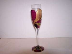 Verre à pied de 25cm de haut flute (lot de 6 verres), peint à la main modèle original . 