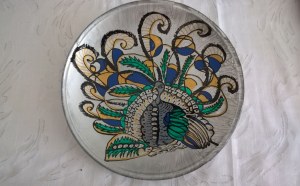 Assiette peinte à la main (lot de 6 assiettes) de 23cm de diamètre modèle original "Paon" 